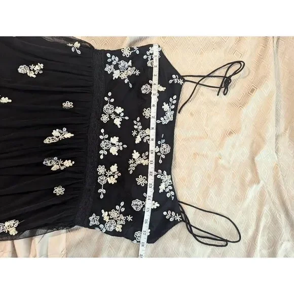 Adrianna Papell Women’s 14 Black Floral Spaghetti Strap Mini Dress - Picture 5 of 8